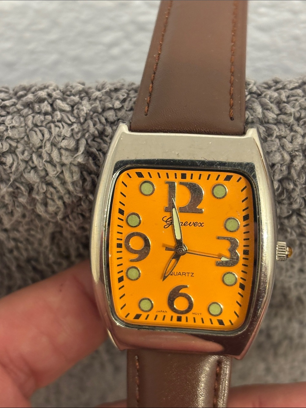 Geneva Men's Watch with Orange Dial and Brown Leather Strap